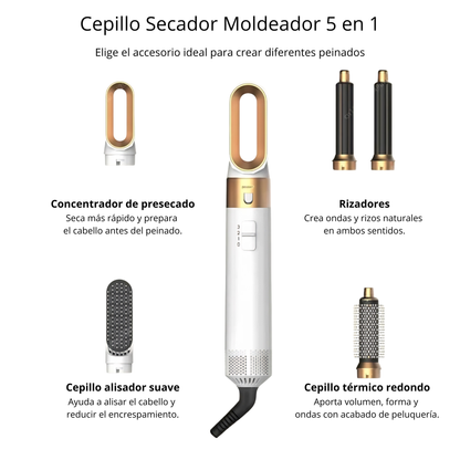 Cepillo moldeador, con sus accesorios 5 en 1 